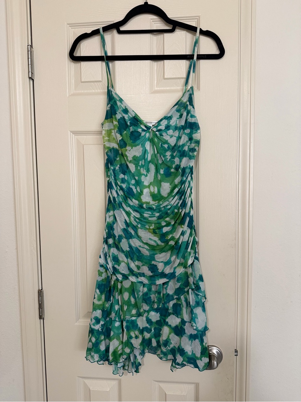 Diane Von Furstenberg Teal and Green - white watercolor V-Neck Dress. Silk 11 - Picture 2 of 5